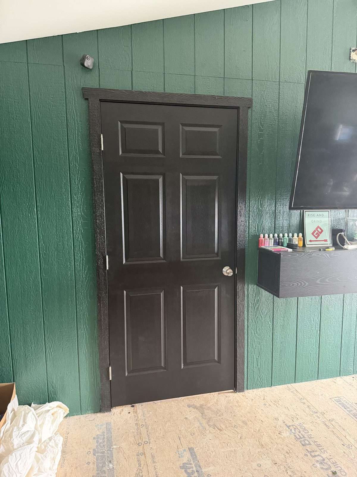 Finished black door and trim