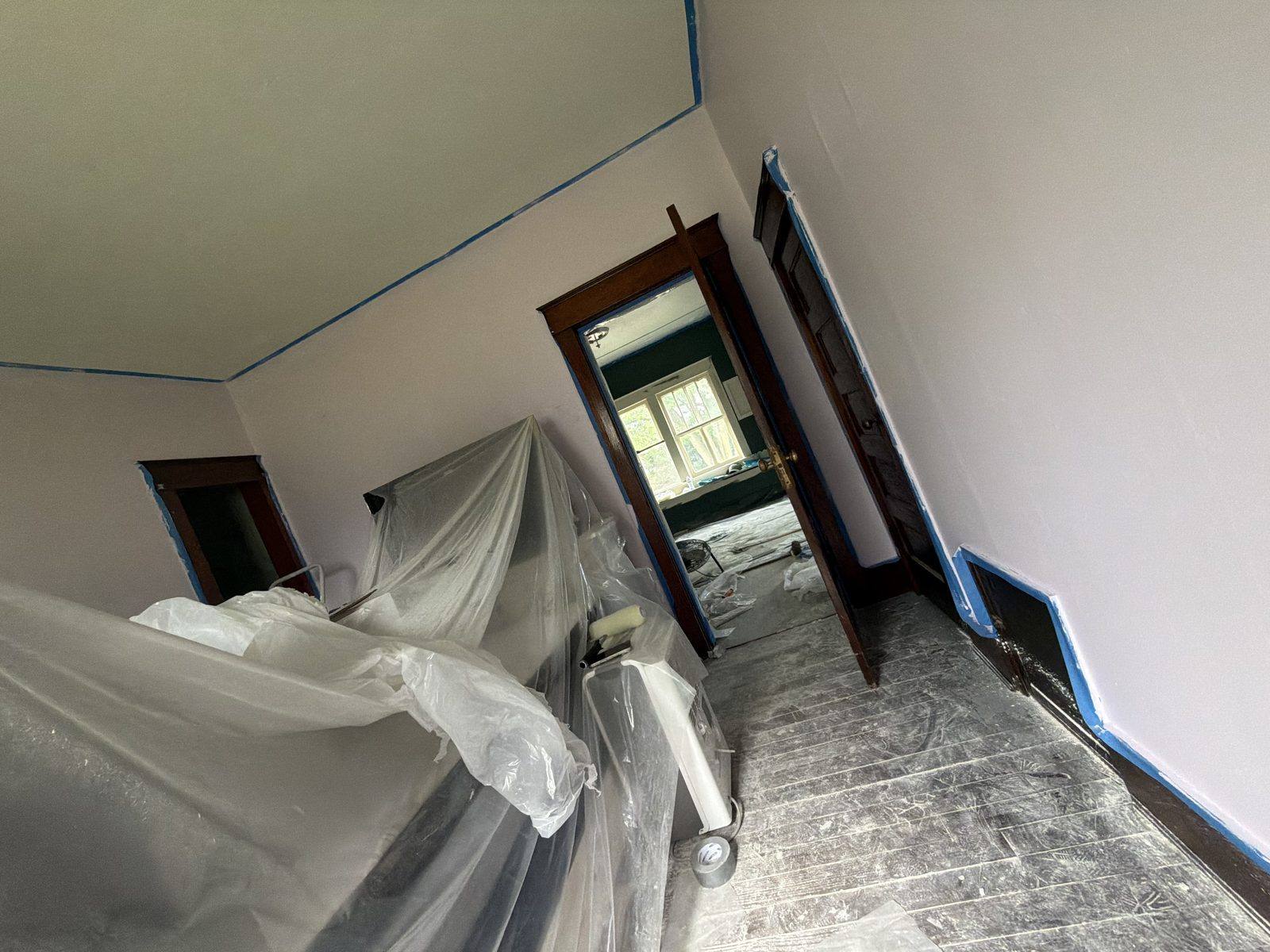 Hallway masked and painted